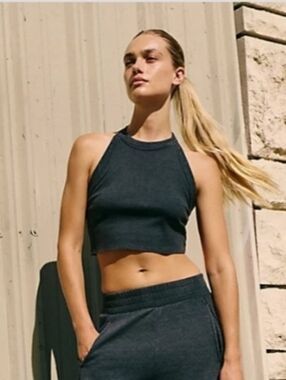 2 FP Movement Charcoal & Lime Green Ribbed Mock Neck Sweater - Classic Knit